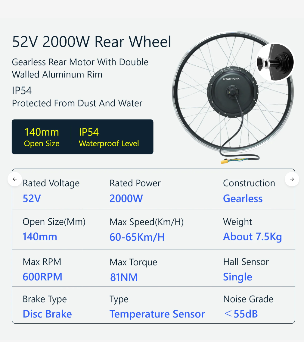 2000 Watt E-bike Conversion Kit (without battery)